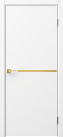 Межкомнатная дверь Нью Стайл 1 эмаль белая, золотой молдинг