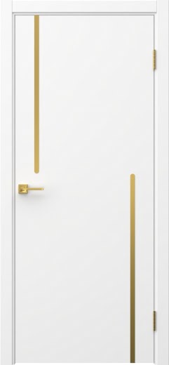 Межкомнатная дверь Нью Стайл 2 эмаль белая, золотой молдинг