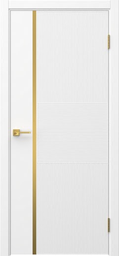 Межкомнатная дверь Соло 19 эмаль белая, золотой молдинг