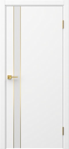 Межкомнатная дверь Соло 21 эмаль белая, золотой молдинг
