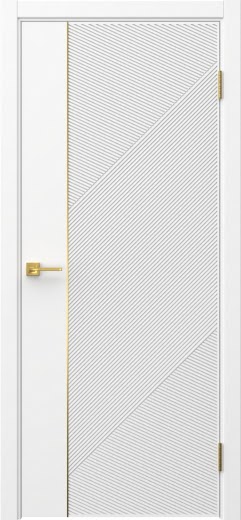 Межкомнатная дверь Соло 23 эмаль белая, золотой молдинг