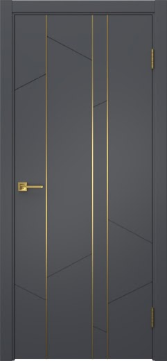 Межкомнатная дверь Соло 24 эмаль графит, золотой молдинг