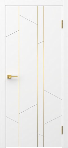 Межкомнатная дверь Соло 24 эмаль белая, золотой молдинг