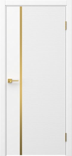 Межкомнатная дверь Соло 8 эмаль белая, золотой молдинг