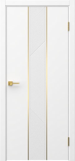 Межкомнатная дверь Вектор 8 эмаль белая, золотой молдинг