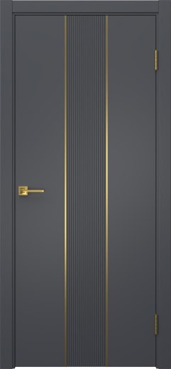 Межкомнатная дверь Вектор 9 эмаль графит, золотой молдинг