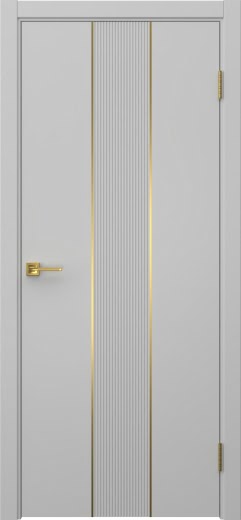 Межкомнатная дверь Вектор 9 эмаль RAL 7047, золотой молдинг