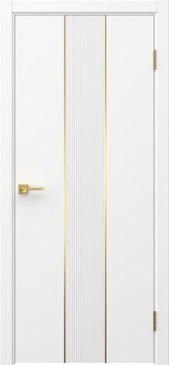 Межкомнатная дверь Вектор 9 эмаль белая, золотой молдинг