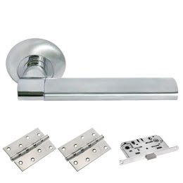 Фурнитура для дверей. MH21SC-CP-MS4BB (Комплект матовый хром – хром: дверная ручка ЦАМ, защелка, 2 петли)