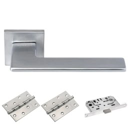 Фурнитура для дверей. MH51-S6SC-MS4BB (Комплект матовый хром: дверная ручка ЦАМ, защелка, 2 петли)